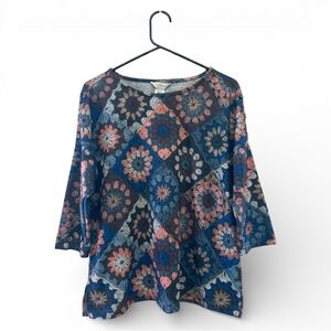 Y2K Era Multiples Blue and Pink Geometric Floral Top Print Petite Small